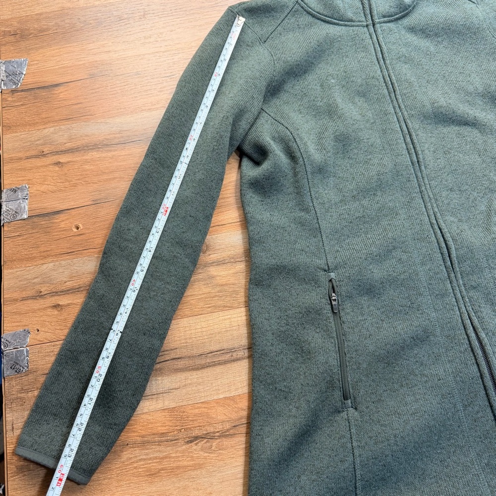 LL Bean Women's size S reg Sweater Fleece Coat Teal Hooded Zip-Up Coat - Picture 6 of 7
